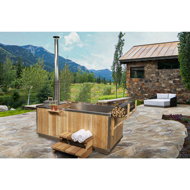 Starlight Wood Burning Hot Tub on Backyard Patio in Mountain Valley