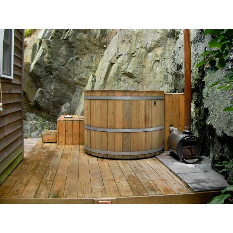 Northern Lights Classic Wood Fired Cedar Hot Tub on Back Patio