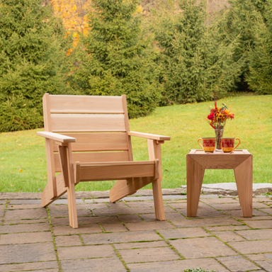 Dundalk Pacific Modern Cedar Chair on Patio with Side Table
