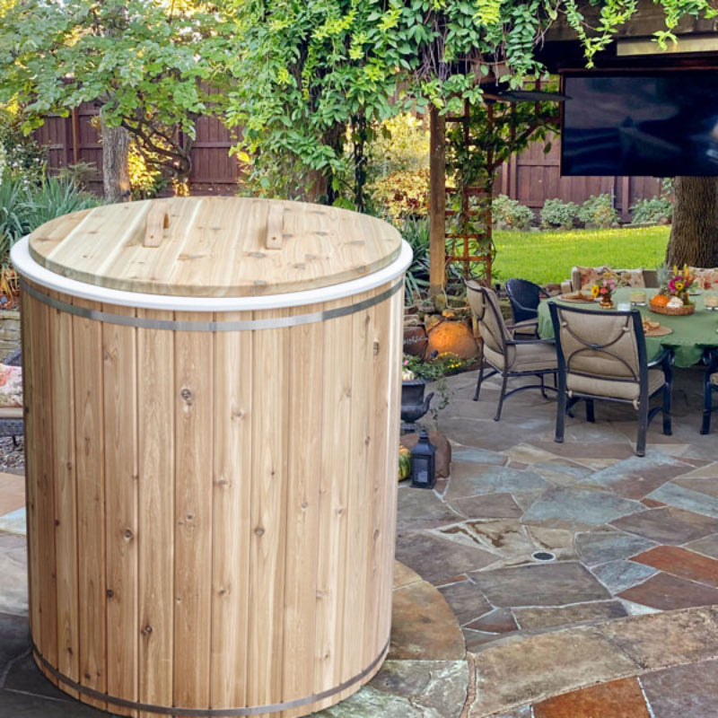 The Baltic Cold Plunge Tub On A Backyard Patio