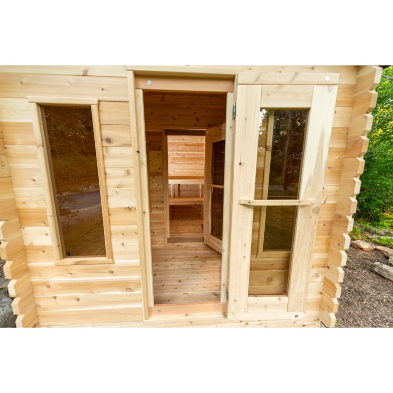 Georgian Sauna with changeroom front door open