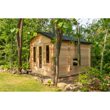 Georgian Sauna with changeroom in the woods side view