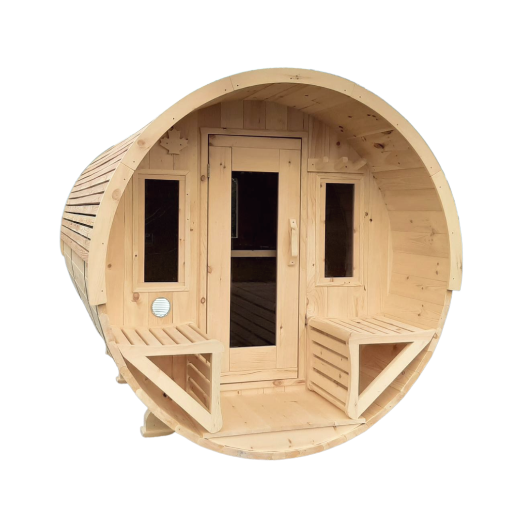 True North Saunas Outdoor Panoramic Dome Barrel Sauna Front View