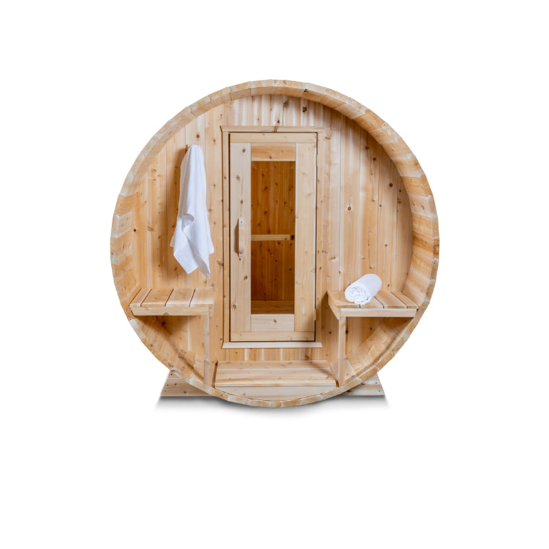 Dundalk LeisureCraft Serenity Barrel Sauna Front View