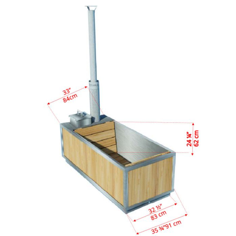 Starlight Wood Burning Hot Tub Dimensions (angle view)