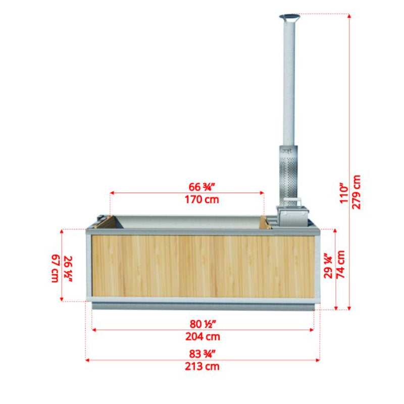 Starlight Wood Burning Hot Tub Dimensions (side view)