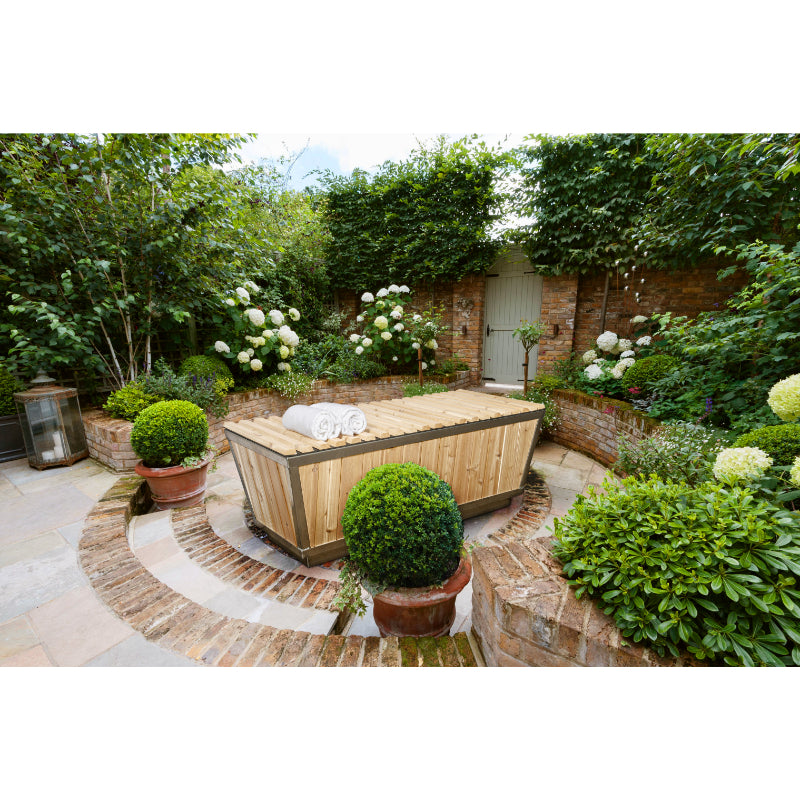 The Polar Cold Plunge Tub with Fold-up Lid in Backyard Garden Patio