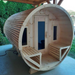 True North Saunas Outdoor Panoramic Dome Barrel Sauna Front View in Backyard