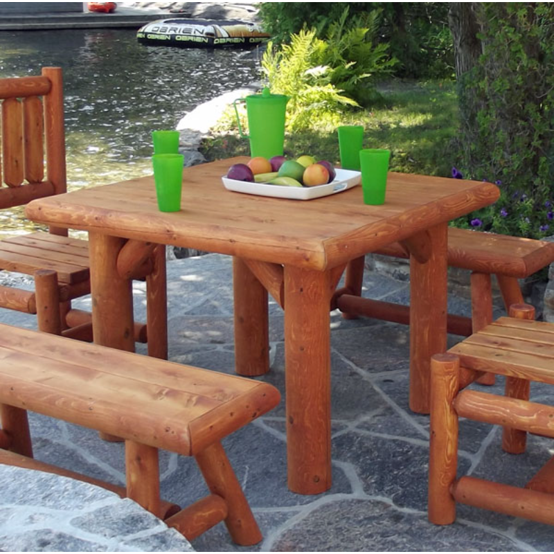 42 x 42 Dundalk Cedar Log Table on Stone Patio