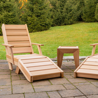 Dundalk Canadian Timber Outdoor Lounge Chair on Backyard Patio with side table
