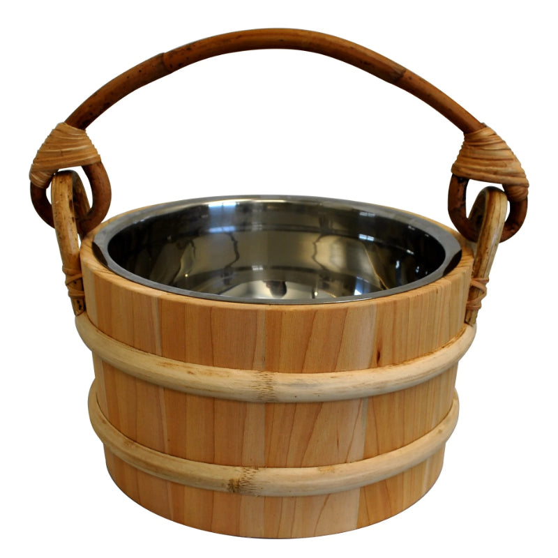 Sauna Bucket with Stainless Steel Insert and Rattan Handle - 5L