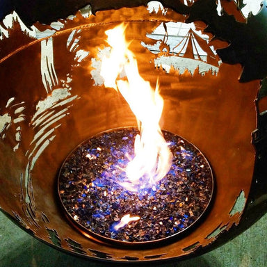Inside Gas Fire Pit with Fire lit through Fire Glass and Screen