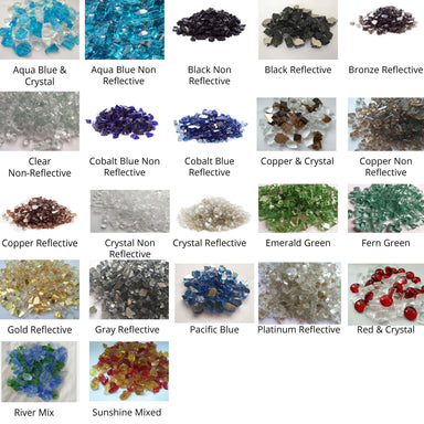 Collection of Fire Glass Color Options with names