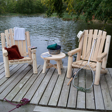 Dundalk Log Adirondack Chairs on Lake Dock