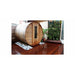 Northern Lights Red Cedar Barrel Sauna on beautiful backyard patio