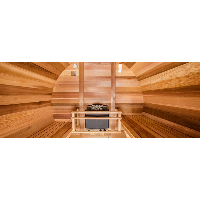 Northern Lights Cedar Barrel Sauna interior with electric heater