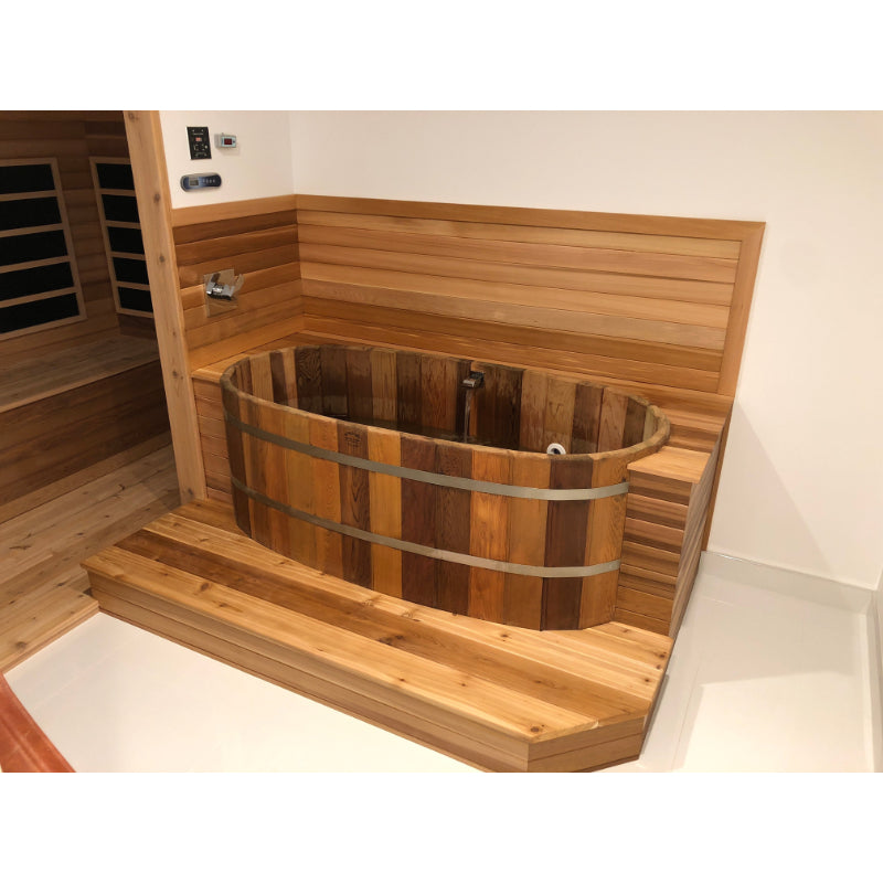 An Ofuro Tub inside a bathroom next to an infrared sauna