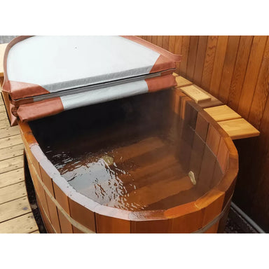 Ofuro Tub with open lid set into back deck