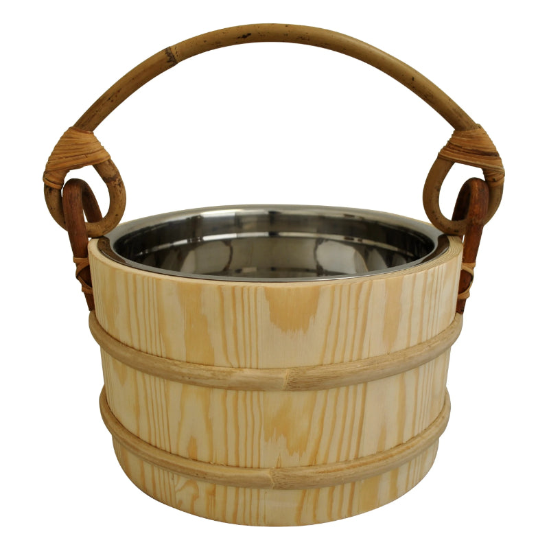 Sauna Bucket with Stainless Steel Insert and Rattan Handle - 5L