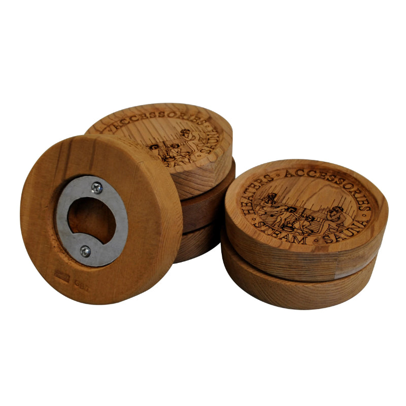 Cedar Coaster and Bottle Opener Set