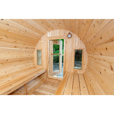 Tranquility Barrel Sauna Inside View of Front Door and Windows