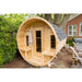 Tranquility Barrel Sauna with Shingle Roof in Backyard