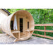 Tranquility Barrel Sauna on Stone Patio next to Forrest