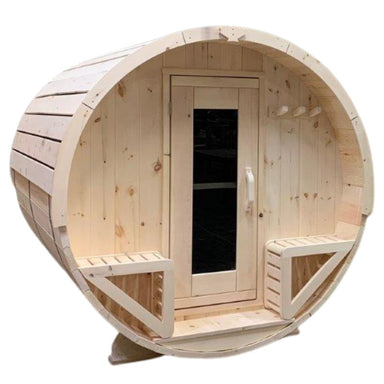 True North Saunas Pine Barrel Sauna with 1' porch.