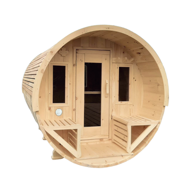 True North Sauna Barrel Sauna with 2 foot porch and 2 windows